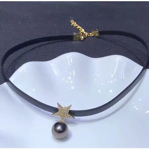 Star 925 Silver Necklace Mounting Black Choker Necklace Settings Rock Jewelry Parts Fittings Accessories for Pearls Stones