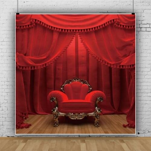 Laeacco Red Curtain Satge Photo Backdrops Wooden Floor Sofa Prince Child Photocall Personalized Poster Photographic Backgrounds