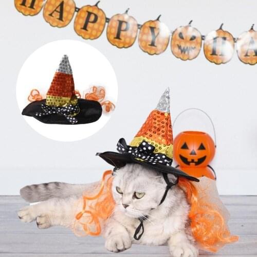 Pet Wizard Hat Halloween Style with Wig Decor Cosplay Props Adjustable Dog Cap Exquisite Pet Decor Costume Accessories