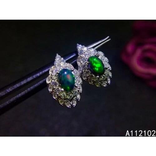 KJJEAXCMY 925 sterling silver inlaid natural black opal luxury Girl retro Chinese style simple plant Gem Earrings support test