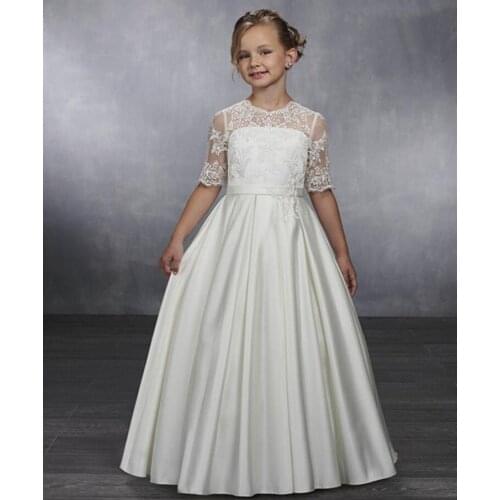 Classic Vintage Flower Girl Dress with Lace Top Buttons Half Sleeves Customized For Princess Girls Pageant Gowns Custom