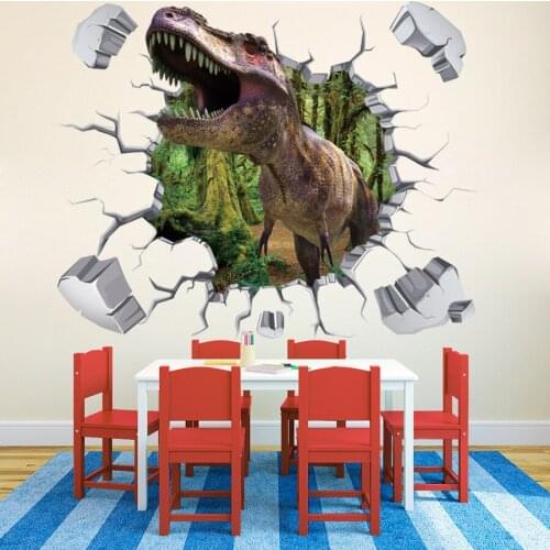 Cartoon Removable Jurassic Animals DIY 3D Dino Sticker painting for Children Room Baby break-wall dinosaur Stickers 90x50cm3D