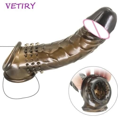 Soft Penis Extender Condom Men Cock Sleeve Ring On Penis Reusable Condoms Spines Stimulation Penis Enlargement Sex Toys For Male