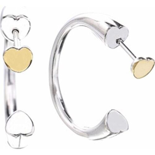 New Collection High Quality Popular Elegant 925 Sterling Silver Two Hearts Earring Hoops