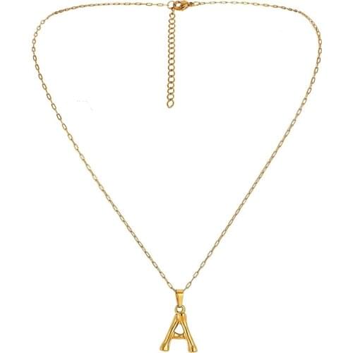 Initial Necklace Stainless Steel Gold Color Bamboo Letter Name Choker Necklace For Women Men Pendant Christmas Gift Bijoux Femme
