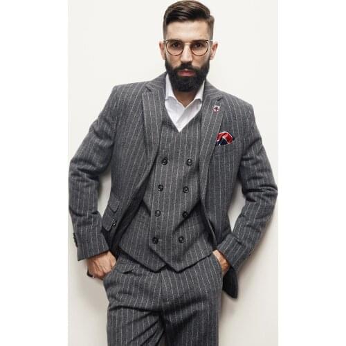 Jacket+Pants+Vest)Fall Winter Business 3 Piece Groom Tuexdos For Wedding Formal Prom Suit Party Evening Blazer Custom Made