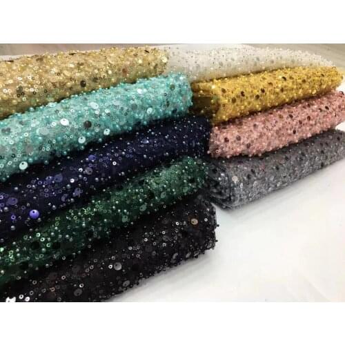 Latest french lace with full beads SYJ-188889 embroidered tulle lace fabric pretty design with high quality