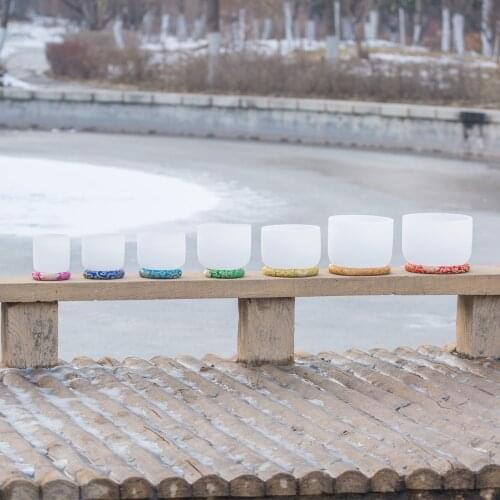 6"-12" Note CDEFGAB set of 7PCS Chakra Frosted Quartz Crystal Singing Bowl