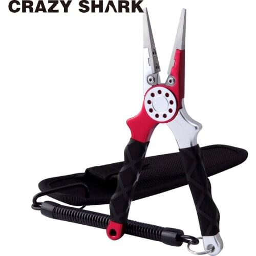 CrazyShark professional Aluminum Fishing Pliers Salt/Fresh Water Tungsten Carbide Cutters Hook Remover with Sheath and Lanyard
