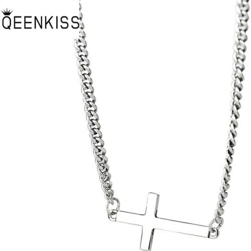 QUEENKISS NC656 2021 Fion Jewelry Wholesale Fashion Lady Girl Birthday Wedding Gift Cross 925 Sterling Silver Pendant Necklace