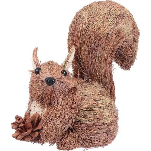 1Pc Straw Weaving Squirrel Christmas Home Office Desktop Ornament Christmas Desktop Ornament for Home Desktop Xmas Office