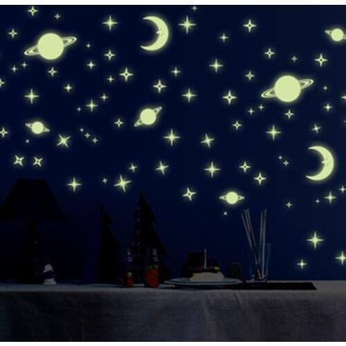 Luminous Wall Stickers DIY Universe Moon Stars Glow In The Dark Stickers for Kids Baby Room Decor Fluorescent Stickers