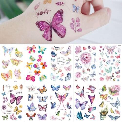 10PCS Butterfly Tattoo Sticker Set for Children Birthday Gift Cute Fake Taty Kids Body Art Waterproof Temporary Tattoos Cartoon