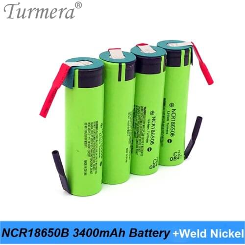 Turmera 18650 3400mAh NCR18650B Battery 3.6V Soldering Nickel for 12V 14.4V 18V 21V 25V Electric Drill Screwdriver Batteries Use