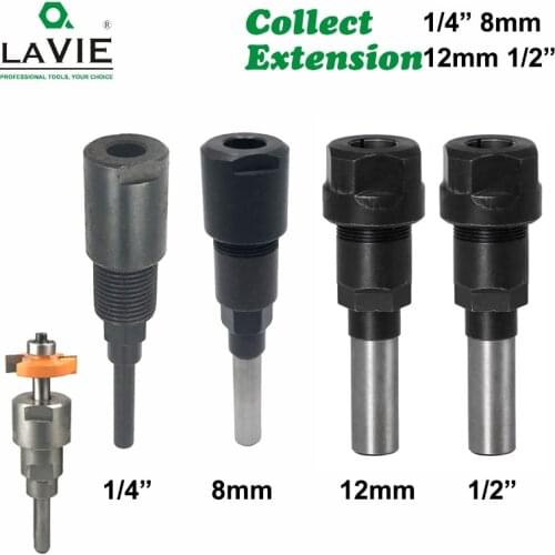 LAVIE 1 pc 1/4" 8mm 12mm 1/2" Shank Router Bit Extension Rod Collet Engraving Machine Extension Milling Cutter for Wood MC04003