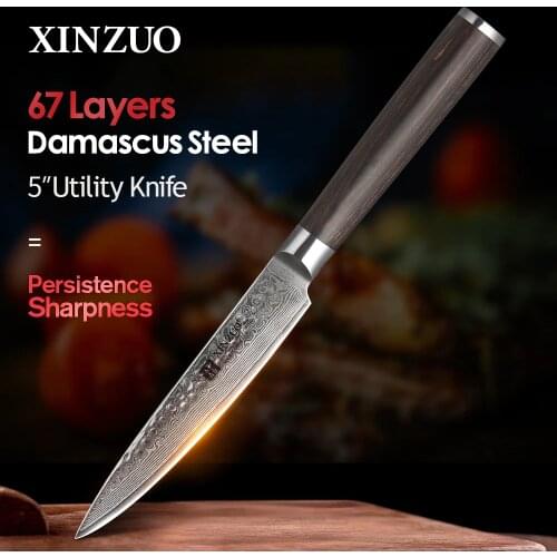 XINZUO 5" Handmade Utility knife Japanese VG10 Damascus Kitchen Knife New Paring Knives Kitchen Tool with Pakka Wood Handle