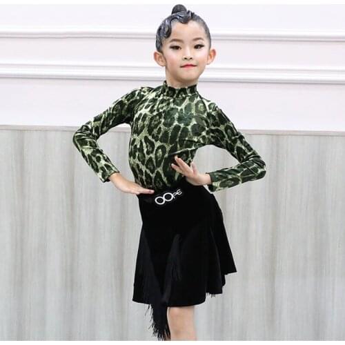 Fringe Skirt Latin Practice Wear Leopard Girls Set Stage Costume Tap Dance Wear Salsa Dancer Outfit Designer Clothes DL7687
