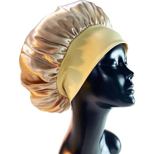 Women Satin Bonnet Cap Wide Band Night Hair Hat Slip Head Cover