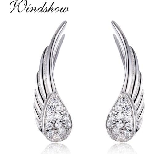 925 Sterling Silver Angel Wings CZ Ear Climber Stud Earrings For Women Girls Jewelry Orecchini Aros Aretes Ear Jacket oorbellen