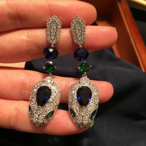 European And American Inlaid Zircon Snake Earring Female Round Snake Head High-grade Earring Colorful Luxury Jewelry Party Gift
