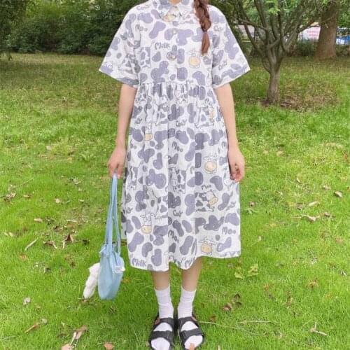 2021 Summer New Japanese Harajuku Style Dress Long Loose Extra Large Women Temperament Skirt Short Sleeve Summer