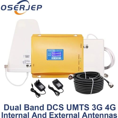 LCD Display UMTS 3G 2100 4G 1800 mhz Dual Band Repeater GSM 4G LTE Phone Amplifier Cellular Mobile Booster + LPDA /Panel Antenna