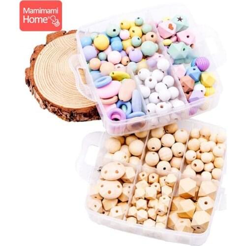 1set Baby Teether Wooden Beads Set DIY Nurse Birth Gift Pacifier Clip Chain Pendant Wooden Blank Rodent Silicone Beads Rings Toy