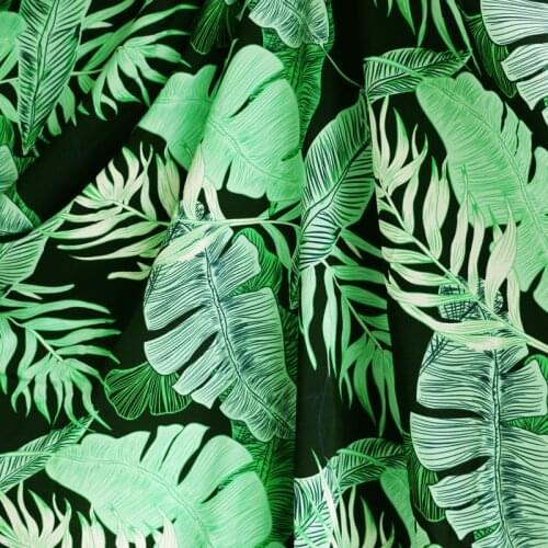 100cm*148cm green palm banana leaf printed 100% polyester chiffon fabric for dress DIY Sewing kids clothing patchwork tissu