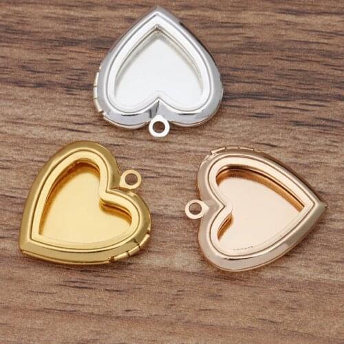 200pcs Photo Locket Pendant Heart Cabochon Base Blank Tray Vintage Floating Photo Locket Pendant DIY Jewelry Accessories