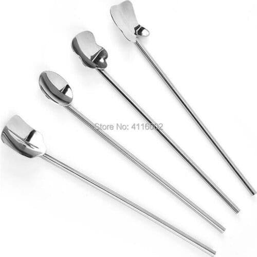 200pcs Fashion Bar Hotel Supplies Multifunctional Stainless steel Spoon Drinking Straw Stirring Rod