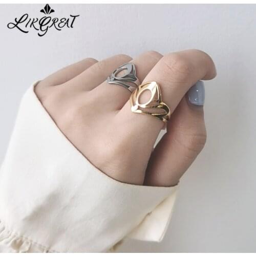 2021 Trendy Simple Gothic Stylish Hollow Stainless Steel Zenith Punk Cool Rings for Women Men Aesthetic Geometric Jewelry Gifts