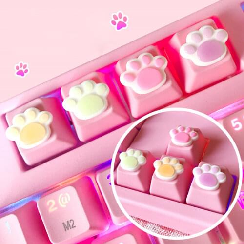 4pcs Handmade Mini Cute Cat Paws Keycap Customized PBT Dyeing Keycaps OEM R4 Key Cap for Cherry MX Mechanical Gaming Keyboard