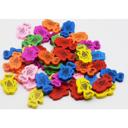 50pcs 18*30mm DIY handmade beads material color environmental cartoon wooden fish charms wind bell loose beads ornaments wood