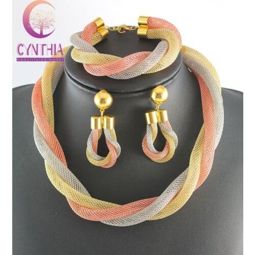 African Exaggerated Big Choker Necklace&Bracelet Fashion Chunky Statement Chain Necklaces Romantic Wedding Bridal Jewelry Sets