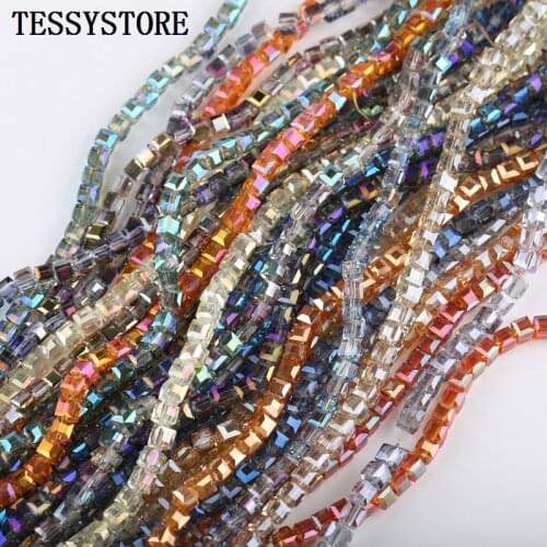 6mm Austria AB Color Square Shape Crystal Beads Loose Spacer Square Beads For Jewelry Making Bracelet Accessories