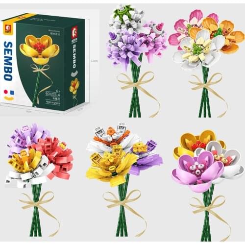 Sembo Bouquet Colorful Flowers Building Blocks Home Decoration Garden Plant City Friends Bricks DIY Toys for Girls Kids Gifts