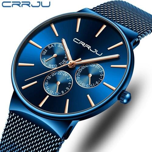 Crrju Fashion Casual Men Watch 2019 Waterproof Ultra Thin Mens Watches Top Brand Luxury Sports Wrist Watches For Men Clock