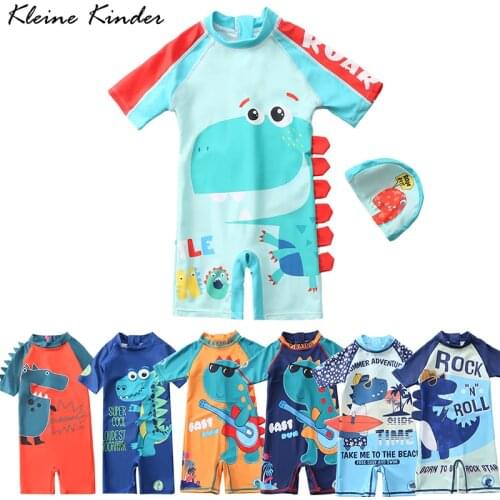 Baby Swimwear Boy Bwimsuit Dinosaur Toddler Bathing Suit Childrens Anti UV Beach Jumpsuit One Piece with Hat Kids Pool Clothes