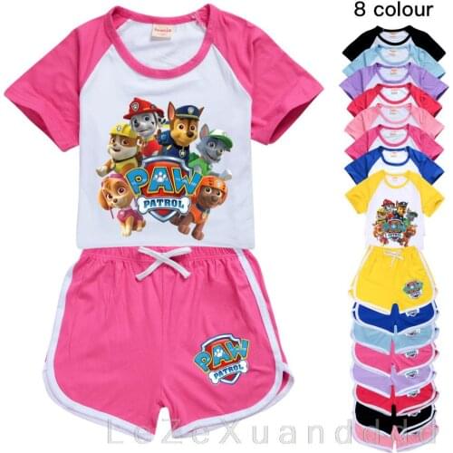PAW PATROL Summer Boys T Shirt Kids Summer Clothes Baby Girls T-shirt Shorts 2pcs Outfit Children Sportswear