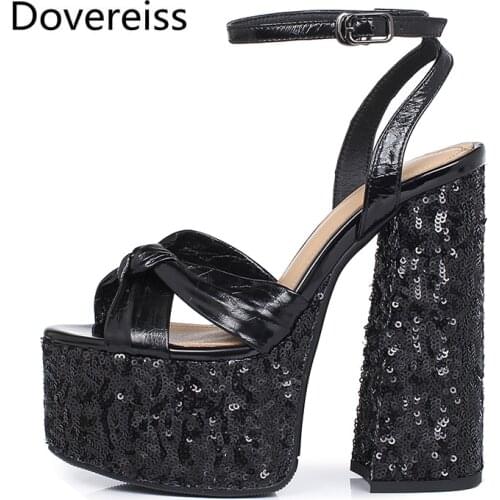 Dovereiss Fashion Womens Shoes Summer New Bing Sexy consice Buckle Waterproof Party Shoes Chunky heels 14.5CM Sandales 33-41