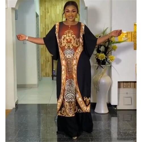 2021 Newest Plus Size Ladies African Abaya Maxi Dresses Clothing Print Dashiki Vintage Long Muslim Dress For Women Kaftans Gown