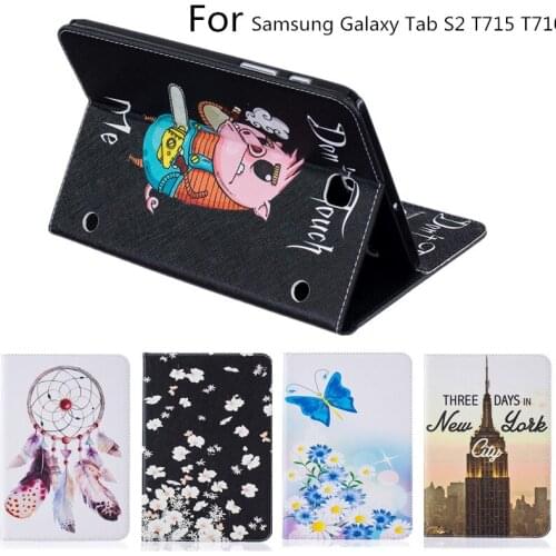 New Tablet Cover Cases For Samsung Galaxy Tab S2 8.0 SM-T710 T715 Case Stand Cute Cartoon Print PU Leather Protective Shell Skin