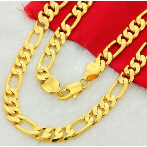 24K Gold Men Chain Necklace Jewelry Plated 24K Gold 10mm Heavy Figaro Chain Necklace for Men 24"