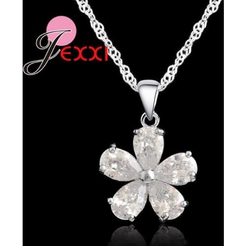 925 Sterling Silver Necklace Cubic Zirconia Pendant Neckalce Chain Flower Shape Necklace Wedding Jewelry Wholesale