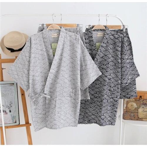 100% Cotton Gauze Short Sleeve Shorts Pajamas for Women Pijama Mujer Japanese Kimono Couple Pyjamas V-Neck Home Men Pajama Set