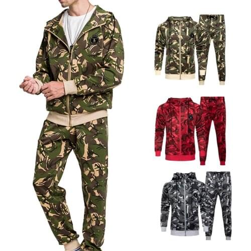 Casual Sport Running Set Tracksuit 2pcs Men Camouflage Sport Suit Hooded Sweater Jogging Jacket Hoodies Sportswear Gym Clothing