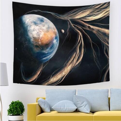 Psychedelic Tapestry Planet Hippie Tapestry 3D Galaxy Tapestries Mystic Space View Tapestry Wall Hanging For Living Room Decor