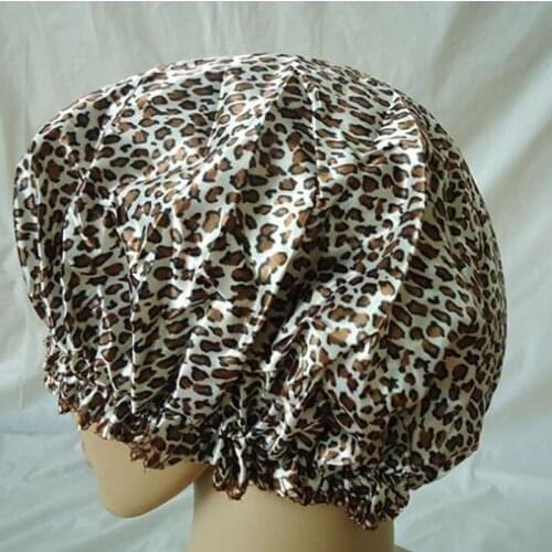 3pcs/lot Color Random Waterproof Shower Cap Thicken Elastic leopard pattern Bathing Hat for Women Hair Salon Bathroom Products