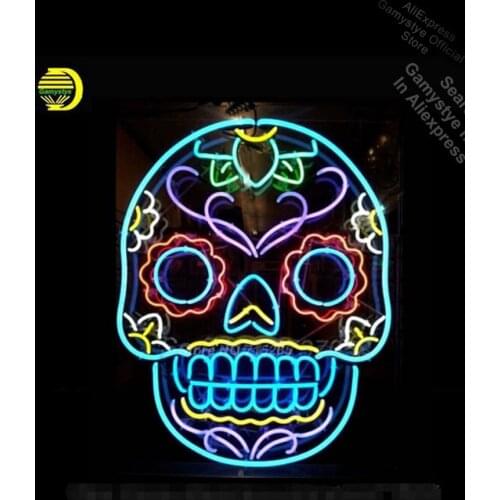 Tattoo Skull Neon Sign Skull Beer Pub Neon Bulbs Room Recreation Windows Neon Signs Real Glass Pabs Neon Sign Cool Neon Signs