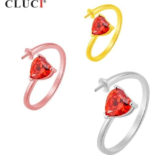 CLUCI 925 Sterling Silver Red Heart Shape Zircon Women Unique Wedding/Engagement Ring High Quality Bijoux Love Gift SR2140SB